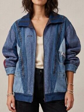 VTG Upcycled Denim Jean Jacket Patchwork Retro Grunge Statement No Size Fits M